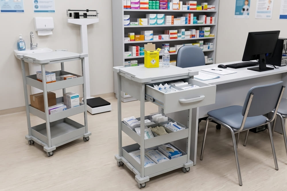 Carrinho para farmácia: reposição, recebimento e sala de serviços farmacêuticos
